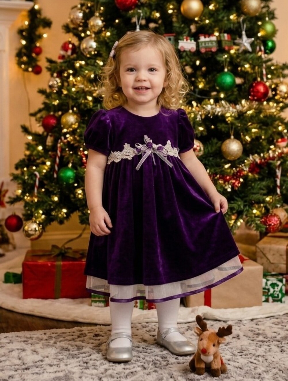 Vintage Rare Editions Velour Baby Girl Dress, size 24 months